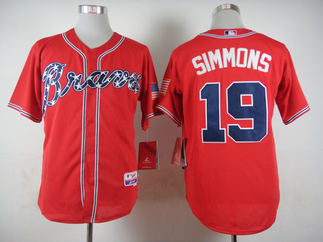 Men Atlanta Braves #19 Simmons Red MLB Jerseys->youth mlb jersey->Youth Jersey